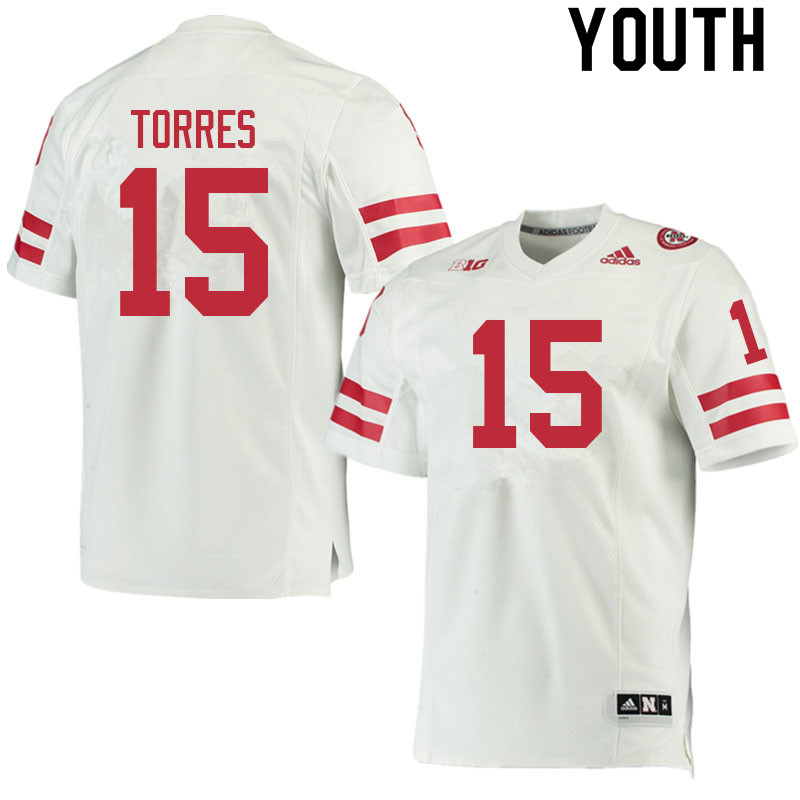 Youth #15 Richard Torres Nebraska Cornhuskers College Football Jerseys Sale-White - Click Image to Close
